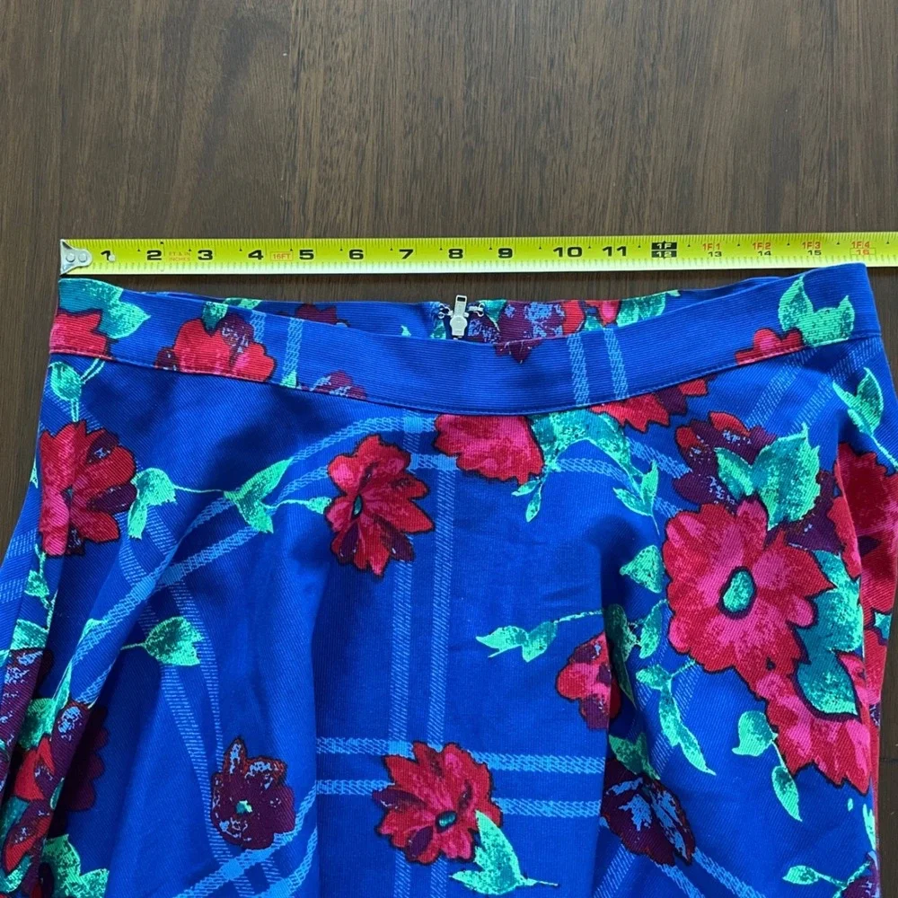 Plenty by Tracy Reese Full Circle Skirt‎ Blue Red Windowpane Floral Midi 12  NWT